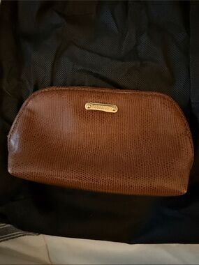 Brown Textured Leather Cosmetic Pouch